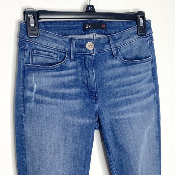 3X1 NYC W2 Distressed Mid-Rise Skinny Jeans in Crete Dark Wash Denim Size 24 - Picture 5 of 14